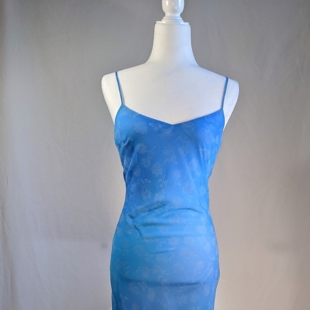 Blue Floral Semi Formal Spaghetti Strap Dress Gown NWT - Picture 5 of 5